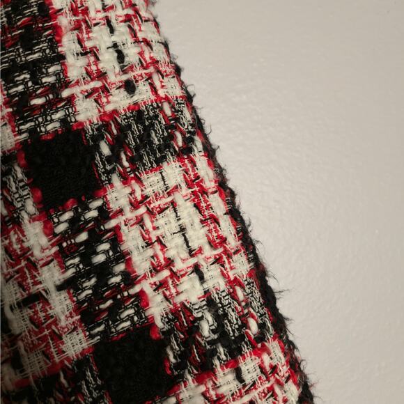 Zara Plaid Double Breasted Plaid Tweed Red Long Oversized Blazer Size M Holiday - Picture 13 of 16